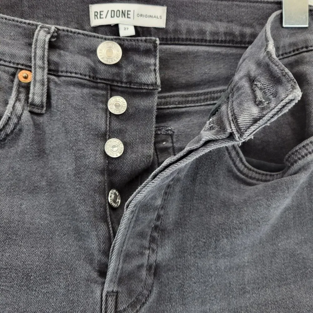 Re/Done 70's Ultra High‎ Waist Raw Hem Stovepipe Jeans Size 27 Dusty Char Black